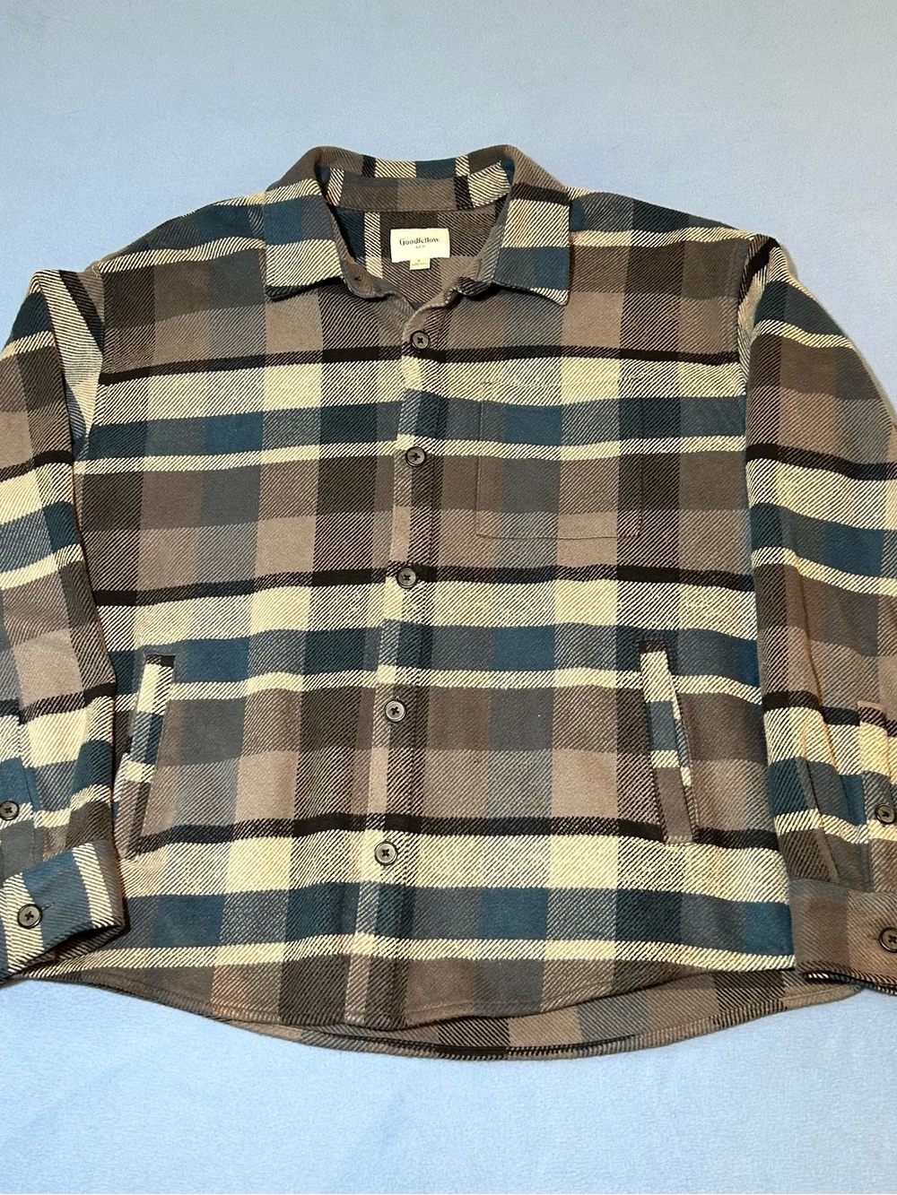 Goodfellow & Co Plaid Button-Up Shirt Jacket in Blue/Gray 100% cotton